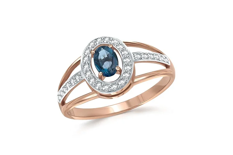 Кольцо из красного золота с топазом лондон и 30 фианитами