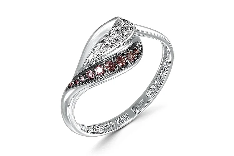 Кольцо из белого золота с 21 фианитами