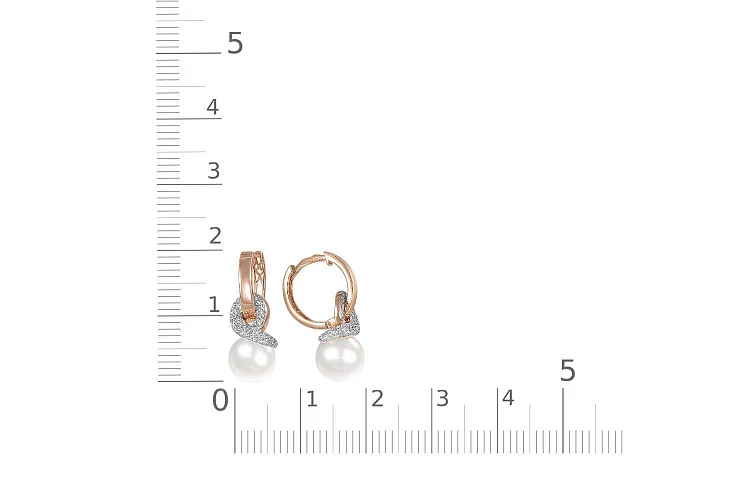 Серьги-трансформеры из красного золота с 2 жемчужинами и 86 фианитами