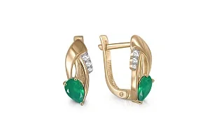 Серьги из жёлтого золота с 2 агатами и 6 фианитами