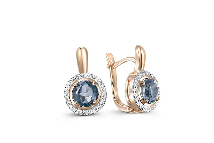 Серьги из красного золота с 2 топазами лондон и 46 фианитами