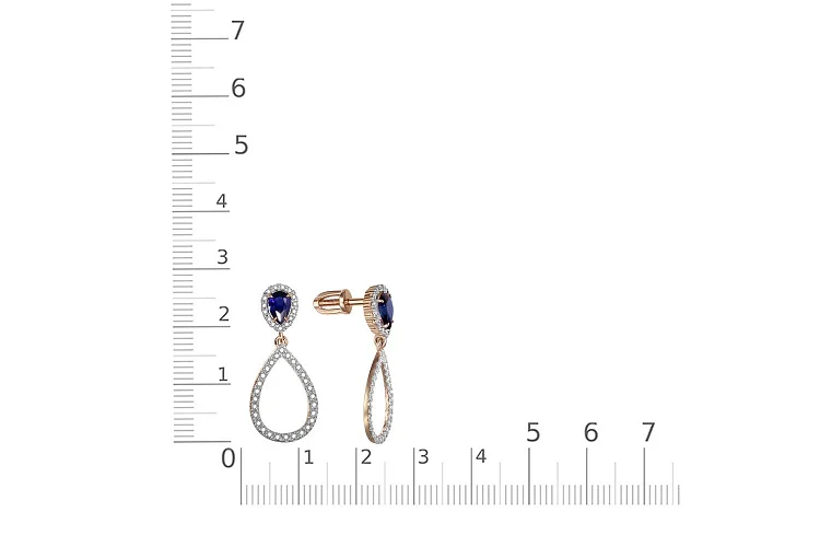 Серьги-пусеты из красного золота с 2 корундами и 86 бриллиантами