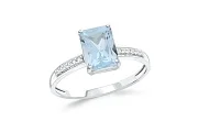 Кольцо из белого золота с топазом sky и 12 бриллиантами