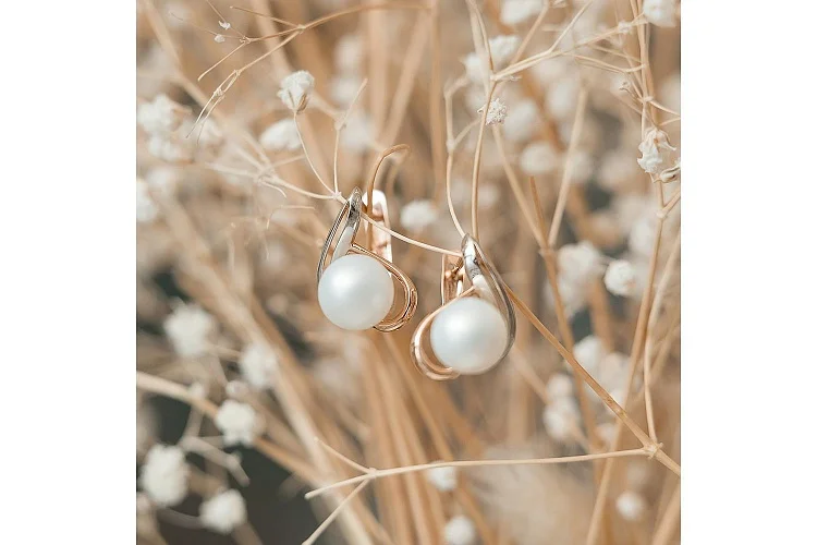 Серьги из красного золота с 2 жемчужинами