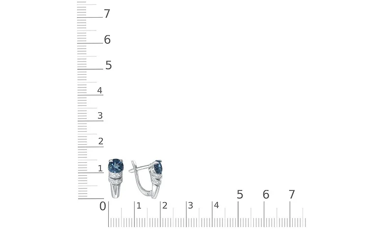 Серьги из белого золота с 2 топазами лондон и 14 фианитами