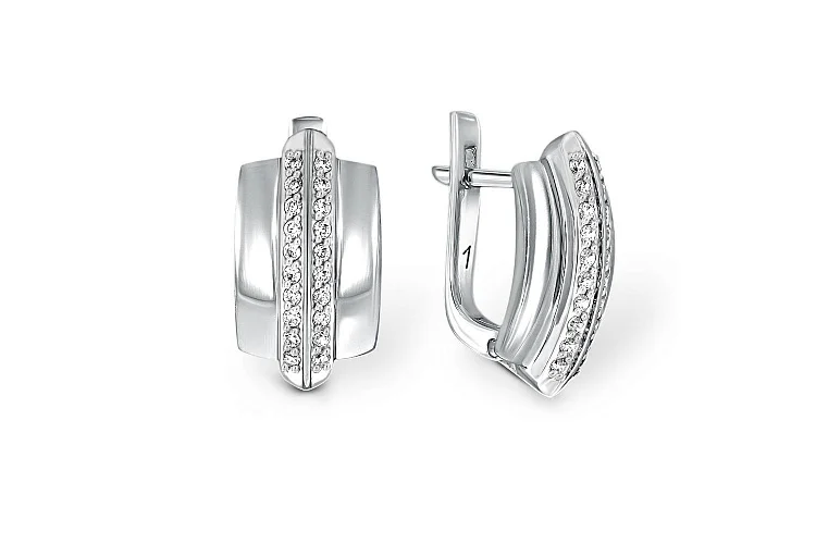 Серьги из белого золота с 40 фианитами