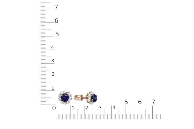 Серьги-пусеты Цветы из красного золота с 2 корундами и 20 бриллиантами