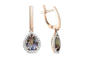 Серьги из красного золота с 2 кварцами и 44 фианитами