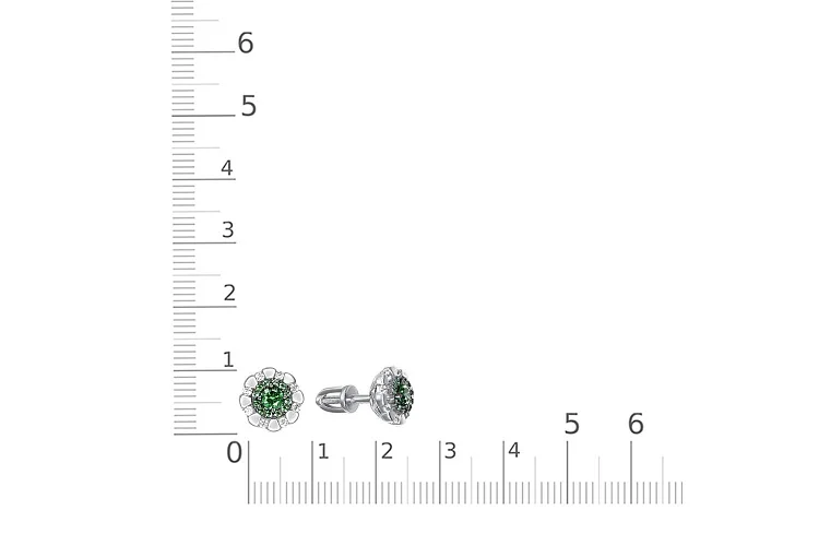 Серьги-пусеты Малинки из белого золота с 26 изумрудами и 16 бриллиантами