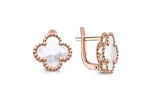 Серьги Клевер из красного золота с перламутром