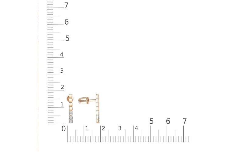 Серьги-пусеты из красного золота с 6 фианитами