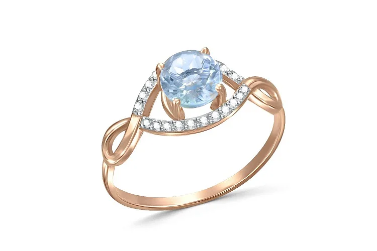 Кольцо из красного золота с топазом sky и 22 фианитами