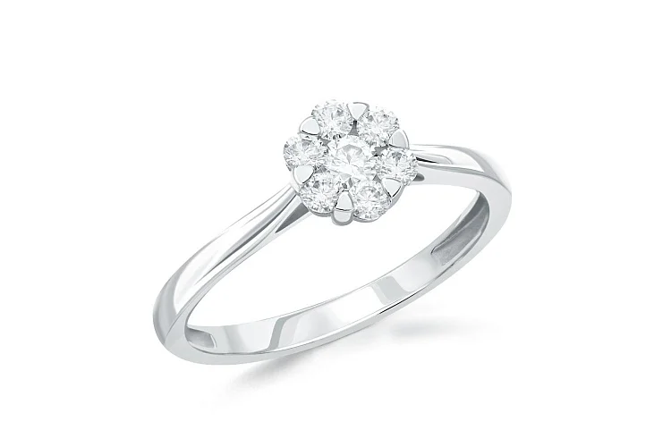 Кольцо Малинка из белого золота с 7 муассанитами