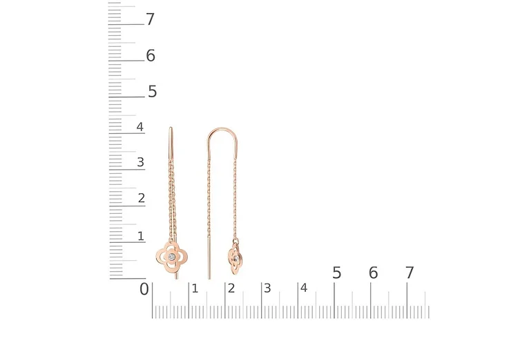 Серьги-продёвки Клевер из красного золота с 2 бриллиантами