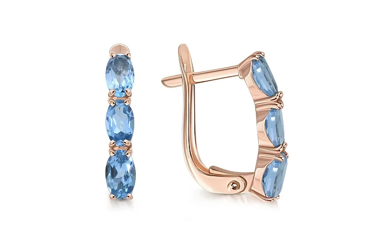 Серьги Дорожки из красного золота с 6 топазами swiss