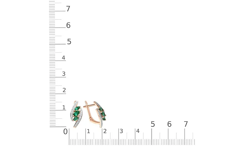 Серьги из красного золота с 6 изумрудами и 32 бриллиантами