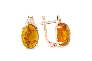 Серьги из красного золота с янтарём