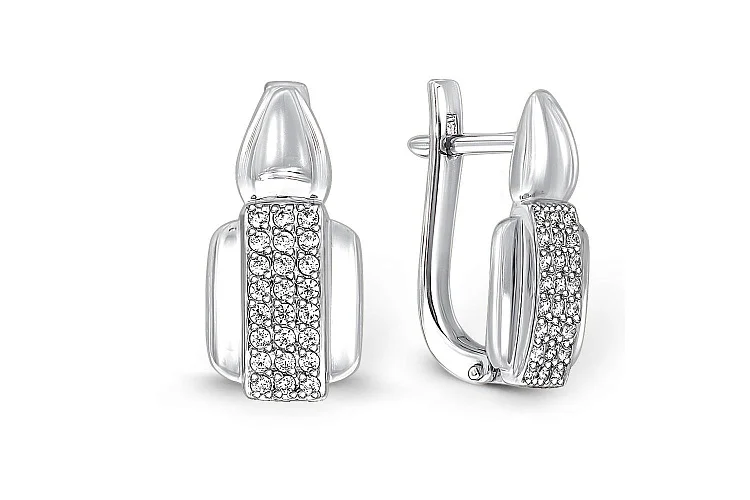 Серьги из белого золота с 48 фианитами