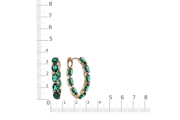 Серьги из красного золота с 16 изумрудами и 8 фианитами