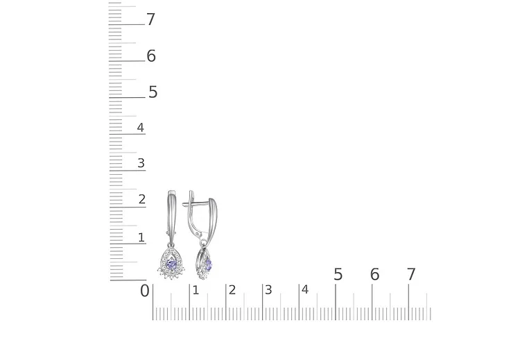 Серьги из белого золота с 2 танзанитами и 44 фианитами