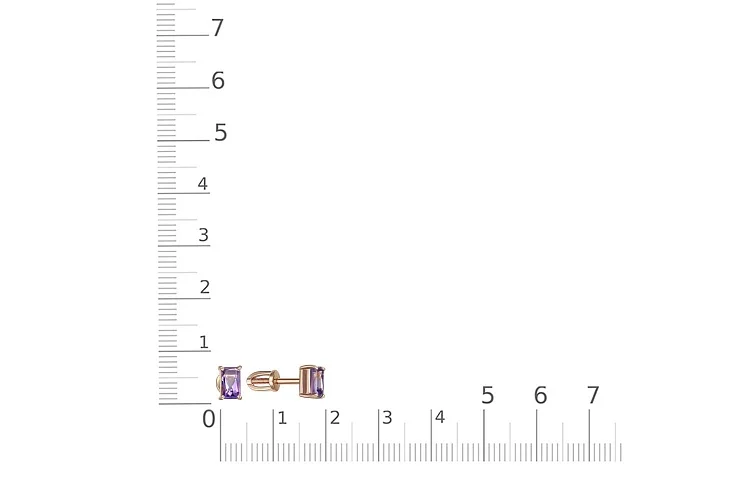 Серьги-пусеты из красного золота с 2 аметистами