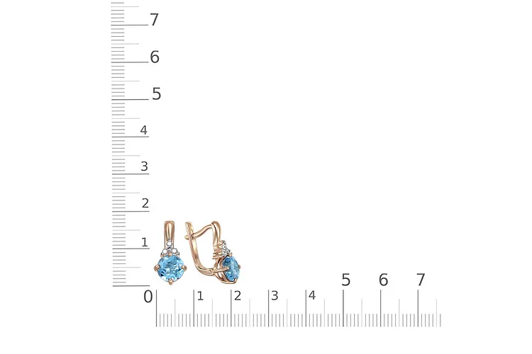 Серьги из красного золота с 2 топазами swiss и 6 фианитами