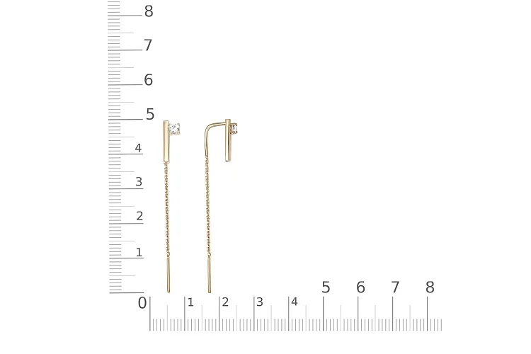 Серьги-продёвки из жёлтого золота с 2 фианитами