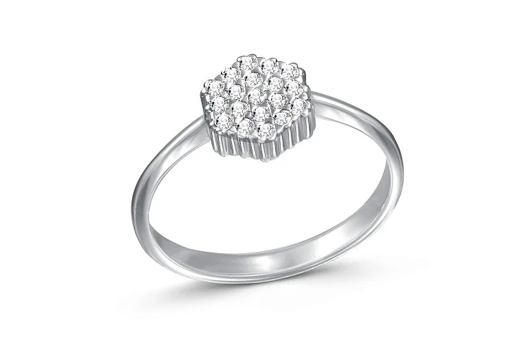 Кольцо из белого золота с 19 фианитами