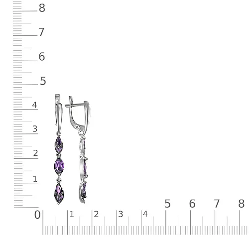 Серьги из белого золота с 6 аметистами и 12 фианитами
