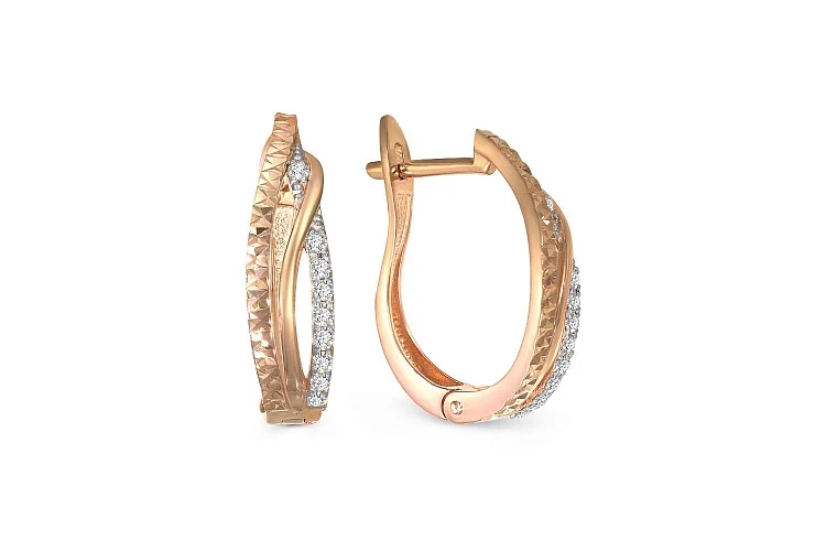 Серьги Дорожки из красного золота с 18 бриллиантами