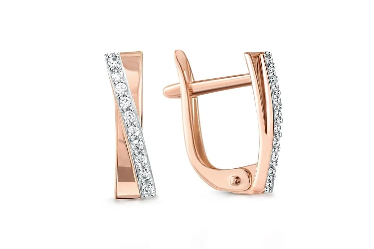 Серьги из красного золота с 20 фианитами