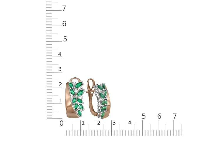 Серьги из красного золота с 18 изумрудами и 10 бриллиантами