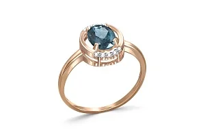 Кольцо из красного золота с топазом лондон и 10 фианитами