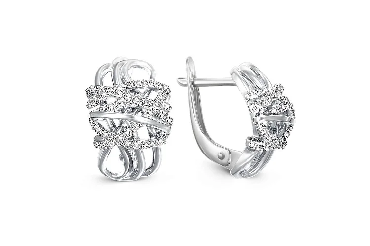 Серьги из белого золота с 74 фианитами