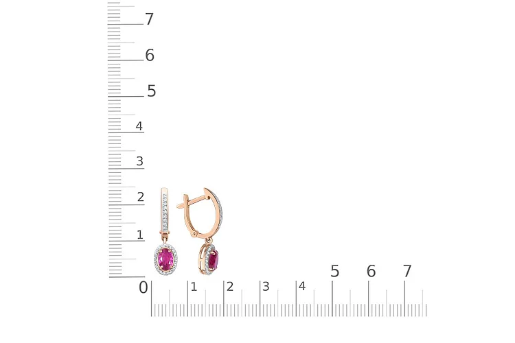 Серьги из красного золота с 2 рубинами и 54 бриллиантами