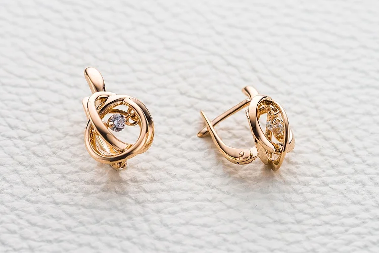 Серьги из красного золота с 2 фианитами