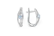 Серьги из белого золота с 2 топазами swiss и 16 фианитами