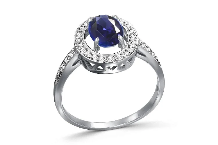 Кольцо из белого золота с сапфиром и 32 бриллиантами