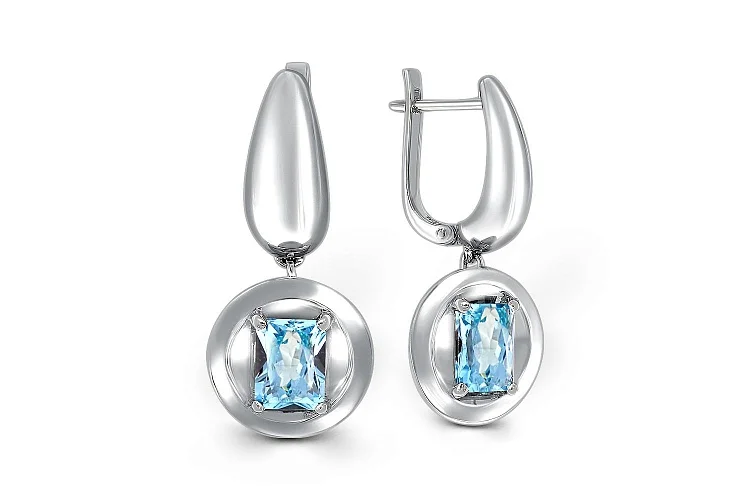 Серьги из белого золота с 2 топазами sky