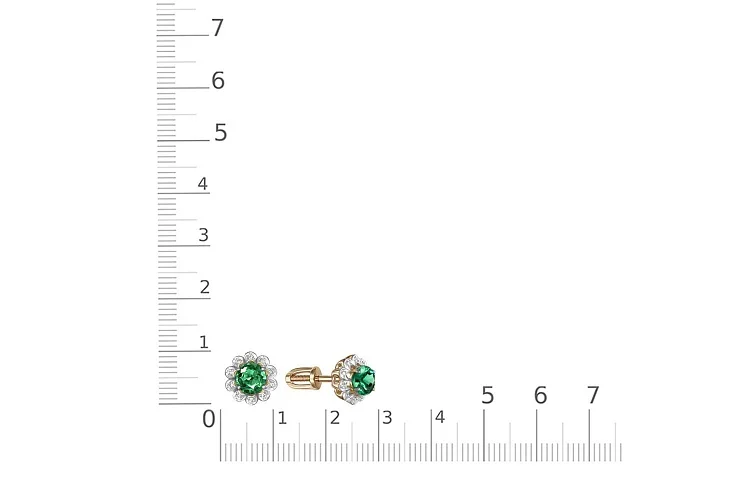 Серьги-пусеты Цветы из жёлтого золота с 2 изумрудами и 20 бриллиантами