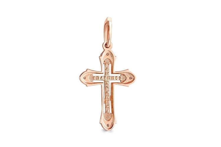 Крест из красного золота с 4 бриллиантами
