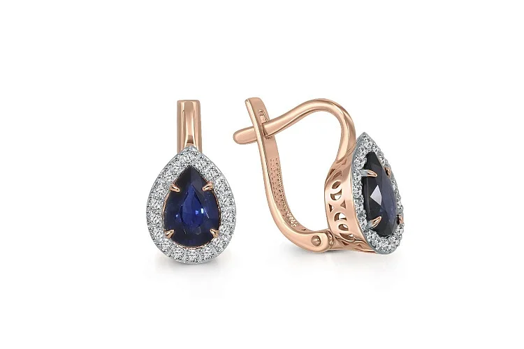 Серьги из красного золота с 2 сапфирами и 36 бриллиантами