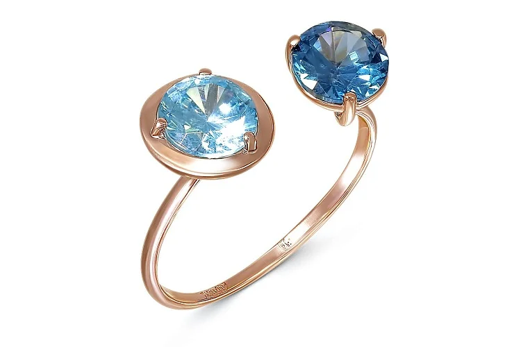 Кольцо из красного золота с 2 фианитами
