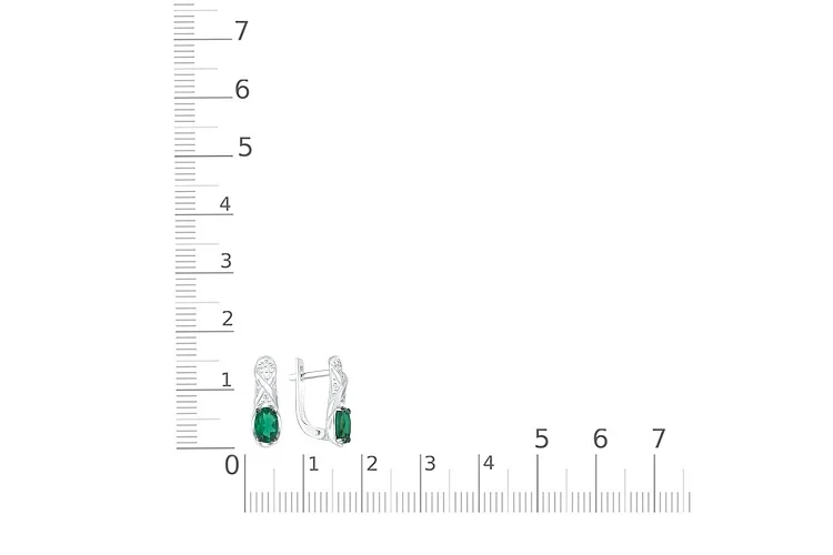 Серьги из белого золота с 2 изумрудами и 14 фианитами