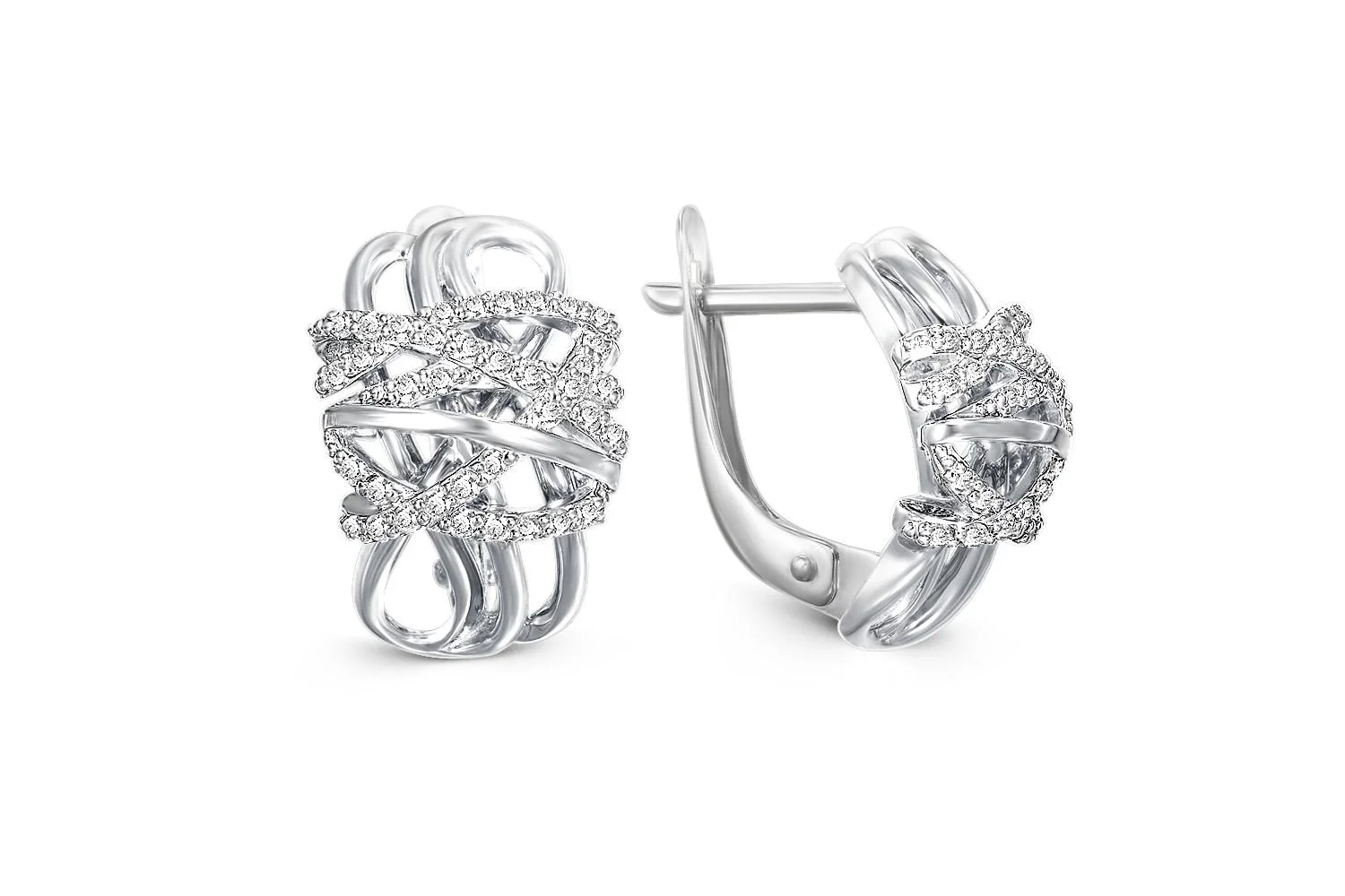 Серьги из белого золота с 74 фианитами