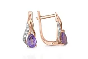 Серьги из красного золота с 2 аметистами и 6 фианитами