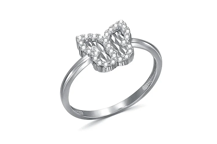 Кольцо Бабочка из белого золота с 28 фианитами