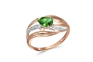 Кольцо из красного золота с изумрудом и 8 бриллиантами