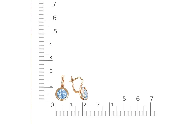 Серьги из красного золота с 2 топазами sky и 52 фианитами