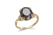 Кольцо из жёлтого золота с раухтопазом и 14 бриллиантами